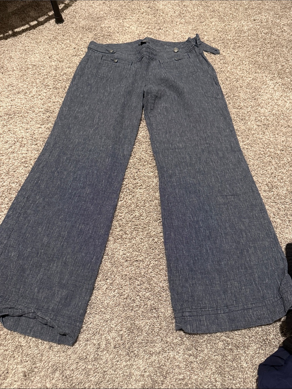 Express Wide-Leg Linen-Blend Pants in Heathered Navy